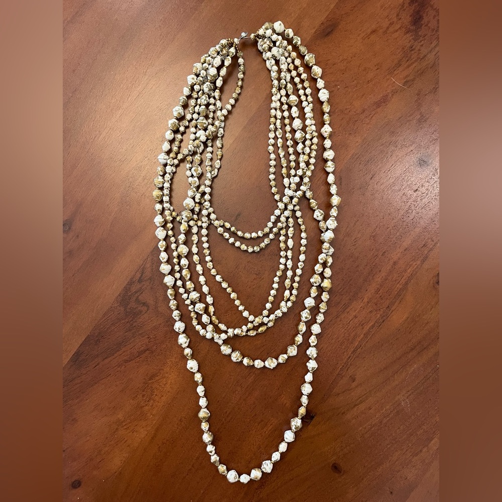 31Bits Multi-Strand Necklace, White with Gold Leaf